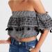 American Eagle Outfitters Tops | American Eagle Off Shoulder Plaid Gingham Tassel Cropped Top | Color: Black/White | Size: M