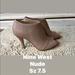 Nine West Shoes | Nine West Nude Leather Slip On Peep Toe Heels Sz 7.5 | Color: Cream | Size: 7.5