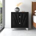 Willa Arlo™ Interiors Keppler 2 - Drawer Nightstand in Black Wood/Glass/Upholstered in Black/Brown | 28 H x 26.38 W x 18.13 D in | Wayfair