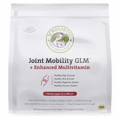 Wholistic Pet Organics Joint Mobility GLM Enhanced Multivitamin with Joint Support for Dogs and Cats Supplement, 4 lbs.