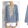 J. Crew Tops | J Crew Denim Blue Chambray Lace Top Size 4 Long Sleeve Tunic | Color: Blue/Cream | Size: 4