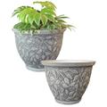 Outdoor Garden Flower Planter Container - Large 20” 50cm Wide Stone Look Finish Plant Pot. Lightweight Recycled Plastic. Indoor or Outdoor. Boost a Patio, Balcony & Terrace. Grey with White, 2x Tub