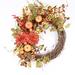 Primrue 24" Fall Front Door Pumpkin Wreath w/ Dahlia Silk in Green/Orange | 24 H x 24 W x 5 D in | Wayfair 510D4CE11BE5407F85FB0FF2D2E989C7