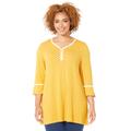 Plus Size Women's Liz&Me® Henley Top by Liz&Me in Honey Mustard Dot (Size 0X)