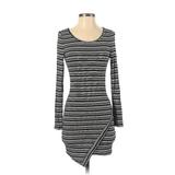 Charlotte Russe Casual Dress - Bodycon Crew Neck Long Sleeve: Black Stripes Dresses - Women's Size Small