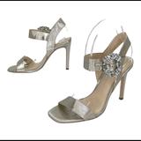 Jessica Simpson Shoes | Jessica Simpson Bindy Gold Metallic Shimmer Rhinestone Buckle Woman’s Heels | Color: Gold | Size: 10