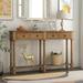 Retro Design Console Table Easy Assembly , with Two Storage Drawers and Bottom Shelf , Pine Wood + MDF