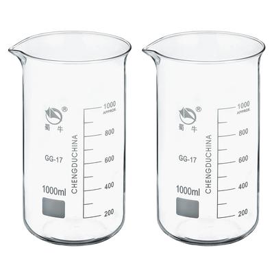 2pcs 1000ml Tall Form Glass Beaker 3.3 Borosilicate Lab Measuring Cups - Clear