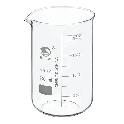 2000ml Low Form Glass Beaker, 3.3 Borosilicate Lab Measuring Cups - Clear