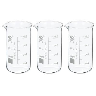 3pcs 400ml Tall Form Glass Beaker 3.3 Borosilicate Lab Measuring Cups - Clear