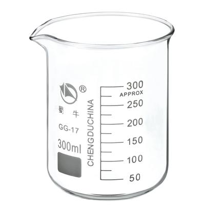 300ml Low Form Glass Beaker, 3.3 Borosilicate Lab Measuring Cups - Clear