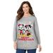 Plus Size Women's Disney Long-Sleeve Fleece Sweatshirt Xmas Heather Grey Mickey Minnie by Disney in Heather Grey Mickey Minnie (Size 1X)