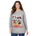 Plus Size Women's Disney Long-Sleeve Fleece Sweatshirt Xmas Heather Grey Mickey Minnie by Disney in Heather Grey Mickey Minnie (Size 2X)