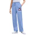 Plus Size Women's Disney Women's Fleece Sweatpants French Blue Christmas Stitch by Disney in French Blue Xmas Stitch (Size 4X)