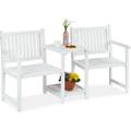 Relaxdays - Banc de jardin avec table intégrée, 2 places, banquette, robuste, en bois, balcon, hlp