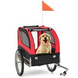 Costway Dog Bike Trailer Foldable Pet Cart with 3 Entrances for Travel-Red
