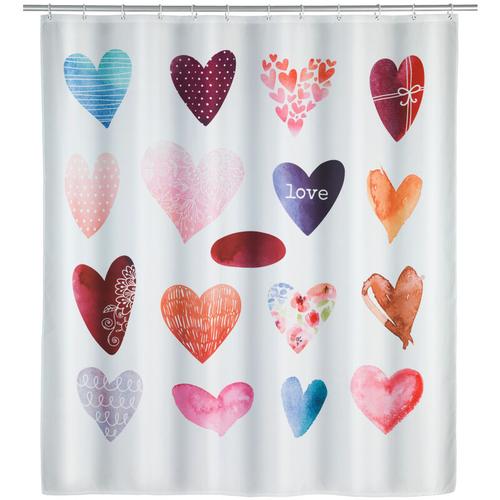 Duschvorhang Love, Textil (Polyester), 180 x 200 cm, waschbar, Mehrfarbig, Polyester mehrfarbig