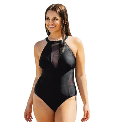 GOSOPIN Womens One Piece High Waist Shapping Body Swimdress Plus Size Skirted Swimwear 