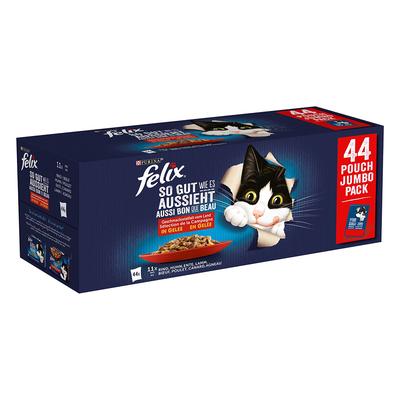 44x 85g Felix "So gut wie es aussieht" Pouches Huhn, Rind, Ente, Lamm Katzenfutter nass