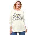 Plus Size Women's Peanuts Women's Long Sleeve Crew Tee Ivory Snoopy by Peanuts in Ivory Snoopy (Size 1X)