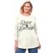 Plus Size Women's Peanuts Women's Long Sleeve Crew Tee Ivory Snoopy by Peanuts in Ivory Snoopy (Size 1X)