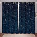 Galaxy Window Drapes Starry Sky Constellation Curtains Dark Blue Outer Space Theme Window Treatments for Boys Girls Kids Room Decor Lightweight Milky Way Window Curtain W46*L72