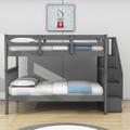 Harriet Bee Full Over Full Wood Standard Bunk Bed w/ Shelves in Gray | 63 H x 58 W x 94.2 D in | Wayfair 8042D342949442AFADC78DD97DCCAF57