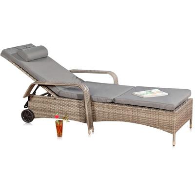 Mucola - Gartenliege Sonnenliege Liegestuhl Loungeliege Polyrattan Rattan Liege Grau Image