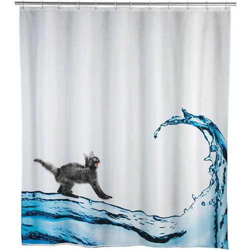 Anti-Schimmel Duschvorhang Cat, Textil (Polyester), 180 x 200 cm, waschbar, Mehrfarbig, Polyester