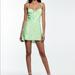 Zara Dresses | New Mini Satin Like Floral Green Zara Dress | Color: Green/Yellow | Size: M