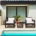 3 Pcs Patio Rattan Set W/ Sofa Chair, Acacia Wood Table Top & Cushions