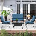 Charlton Home® 5-Piece Patio Furniture Conversation Sets w/ Wrought Iron Loveseat & Spring Chairs, Coffee Table & Side TableRed Metal | Wayfair