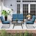 Charlton Home® 5-Piece Patio Furniture Conversation Sets w/ Wrought Iron Loveseat & Spring Chairs, Coffee Table & Side TableRed Metal | Wayfair