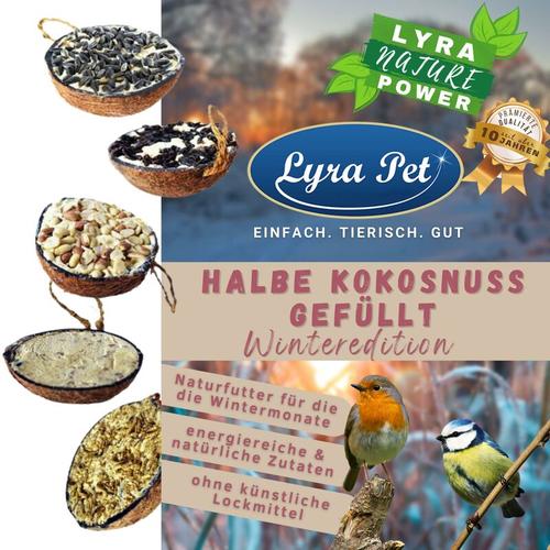Lyrapetgmbh - 10 Stk. Lyra Pet® Halbe Kokosnuss gefüllt Winterfutter