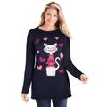 Plus Size Women's Motif Sweater by Woman Within in Navy Cat (Size 6X) Pullover