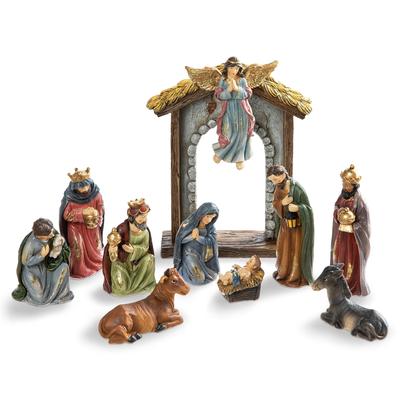 Glitzhome 11 Piece Multi-Colored Resin Nativity Figurine Set