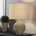 Table Lamp - Distressed White Finish - White Hardback Fabric Shade