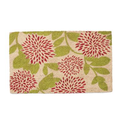 Floral With Green Leaves Coir Mat With Vinyl Backing Floor Coverings by Nature Mats by Geo in Multi