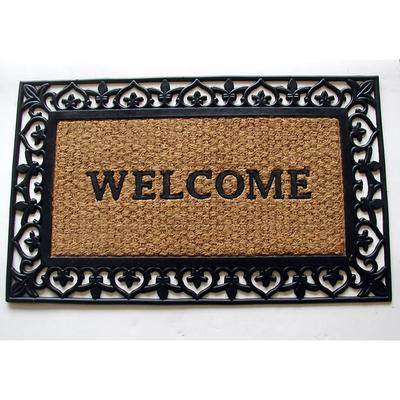 Welcome With Scroll Coir Mat With Rubber Backing Floor Coverings by Nature Mats by Geo in Multi