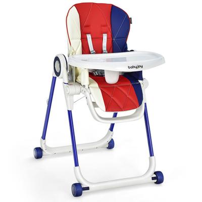 Costway Baby High Chair Foldable Feeding Chair with 4 Lockable Wheels-Red