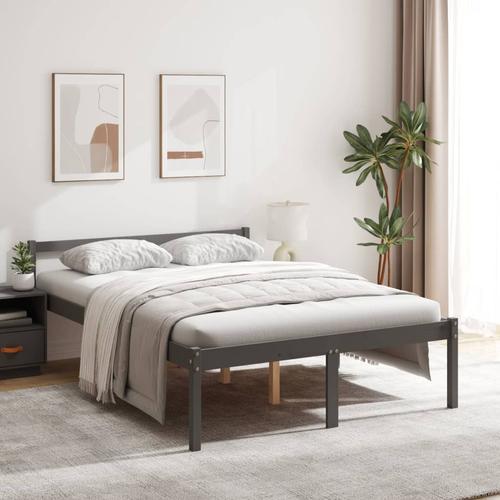 vidaXL Seniorenbett Grau 135×190 cm Massivholz Kiefer