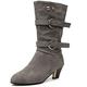 Dernolsea Mid Calf Boots Women, Ruched Low Kitten Heel Pull On Pixie Slouch Boots Grey Size 6