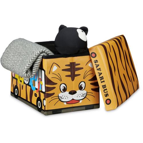 Faltbare Spielzeugkiste Tiger hbt 32 x 48 x 32 cm stabiler Kinder Sitzhocker als Spielzeugbox aus