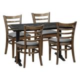 4-Person Dining Set - Antique Black Top W/Ladder Back Side Chair Wood/Upholstered in Brown Restaurant Furniture by Barn Furniture | Wayfair