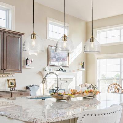 Coria 10-inch Modern Farmhouse Dome Waterfall Glass Pendant Lights with Bowl Hammered Art Shade - D10.6'' x H 10''