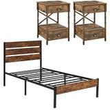 Steelside™ Alicia Platform 3 Piece Bedroom Set Metal Bed Frame & Nightstand Set Wood/Metal in Black/Brown | 42.5 H x 62.1 W x 82.4 D in | Wayfair