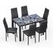 Latitude Run® 7 Piece 6 Person Kitchen Table & Chairs, PU Leather Modern Dining Room Set Upholstered/Glass/Metal in Black | Wayfair