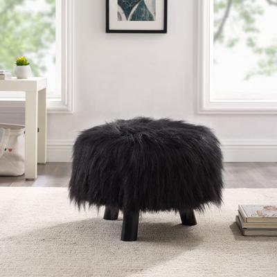 Faux Fur Foot Stool by Linon Home Décor in Black