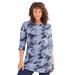 Plus Size Women's Boatneck Ultimate Tunic with Side Slits by Roaman's in Navy Bandana Paisley (Size 30/32) Long Shirt