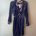 Anthropologie Dresses | Maeve By Anthropologie Blue Viscose Blend Velvet Wrap Dress Xs | Color: Blue | Size: Xs